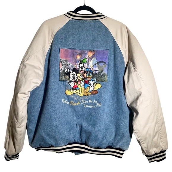 Disneyland Disney Resort Denim Bomber Letterman Varsity Jacket Large - Picture 1 of 16